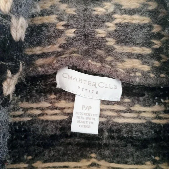 Charter Club Grey Cardigan Womens Small Petite Cute Stripe Woven Sweater - Picture 2 of 4